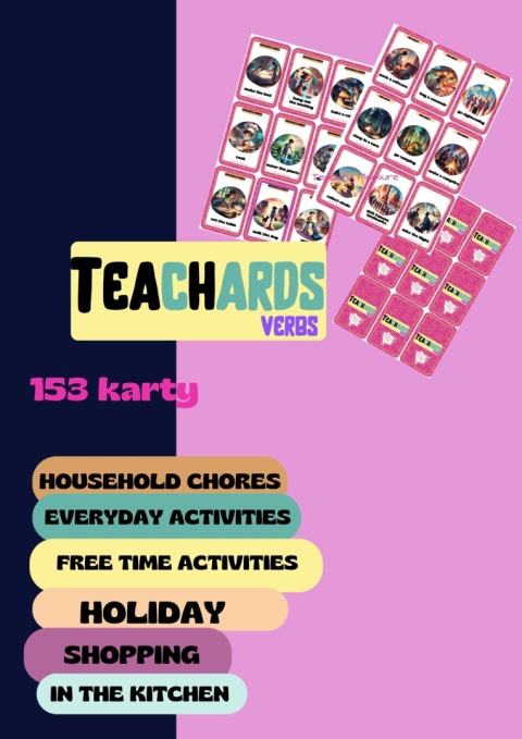 NICE DICE kostka gramatyczna + TeaChARDS VERBS karty - zestaw do ćwiczenia budowy zdań NICE DICE kostka gramatyczna + TeaChARDS VERBS karty - zestaw do ćwiczenia budowy zdań